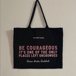 The Body Shop Black Tote with Pink Quote